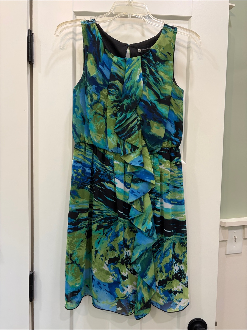 Valerie Bertinelli Blue & Green Ruffled Front Sundress